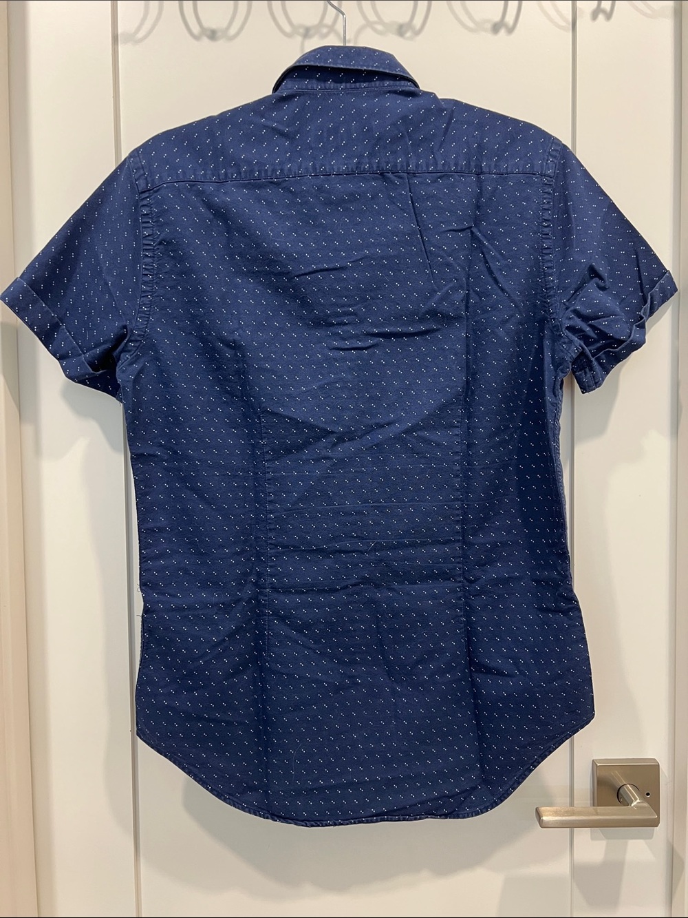 Zara Navy Short Sleeve Button-Down with Micro Dot Print - Picture 5 of 10